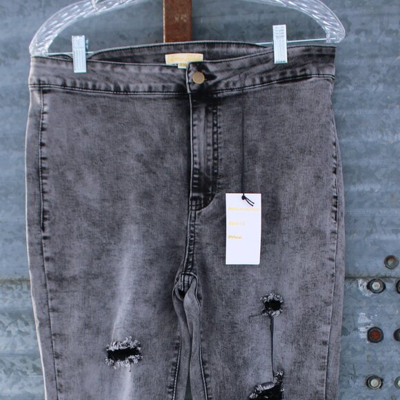 Acid Washed Distressed Black Bell Bottom Jeans || Size 12 - Picture 2 of 2